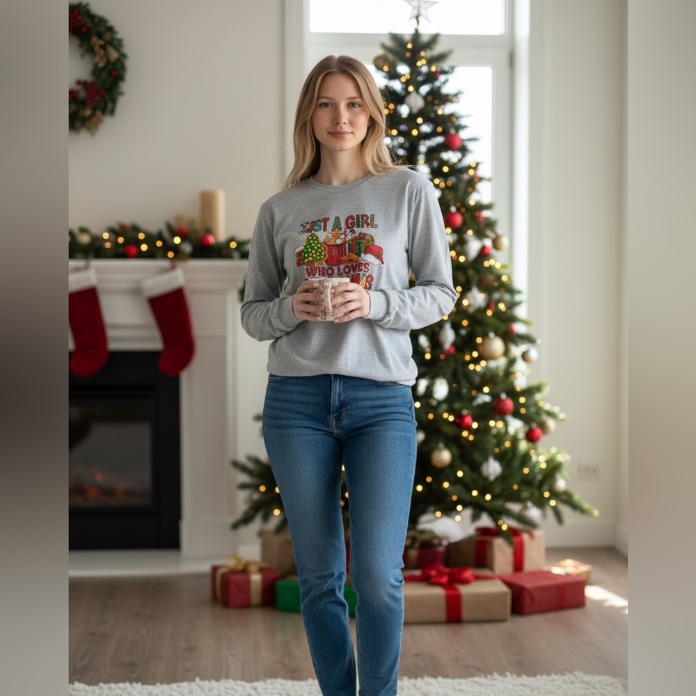 Gray Christmas Graphic Sweatshirt